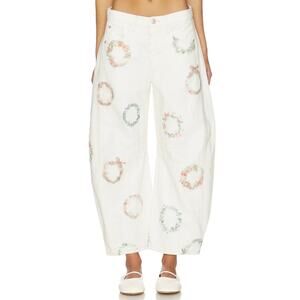 We The Free Good Luck Printed Barrel Jeans | "Wreath Watercolor" | Size 30